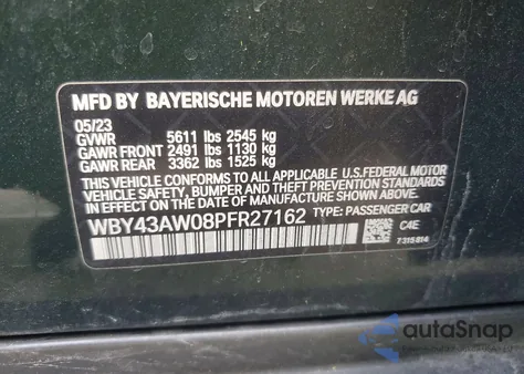 2023 BMW I4 Edrive 35 z USA, uszkodzony, nr VIN WBY43AW08PFR27162